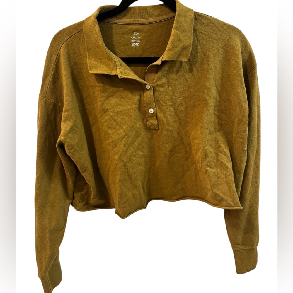 aerie Cropped Polo Top in Brown